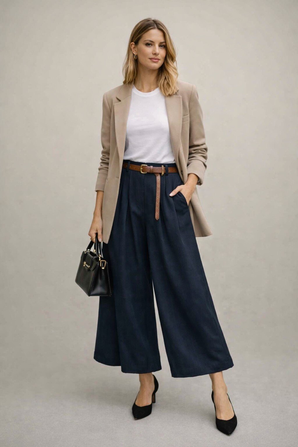 Grossiste KIS₂ - PANTALON À JAMBE TRÈS LARGE COMME UNE JUPE PLIÉE ASSOCIÉ AVEC CEINTURE UNIE TAILLE UNIQUE