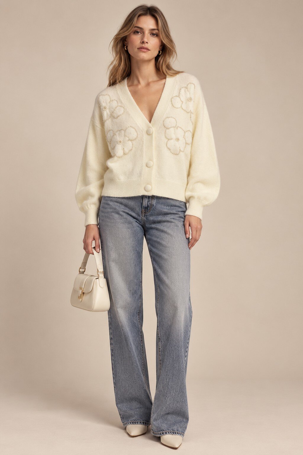 Wholesaler KIS₂ - V-NECK CARDIGAN LONG SLEEVE WITH FRONT BUTTONS SOLID COLOR ONE SIZE