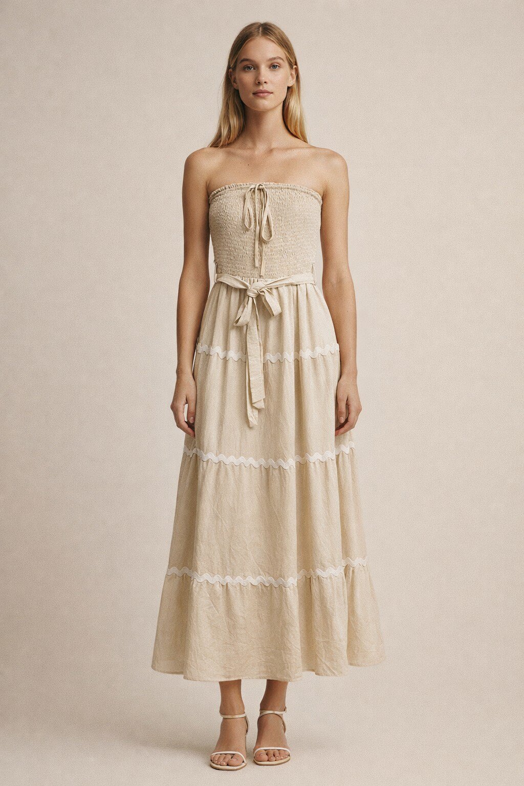 Wholesaler KIS₂ - LONG SLEEVELESS DRESS WITH ELASTIC MATCHING BELT SOLID COLOR ONE SIZE