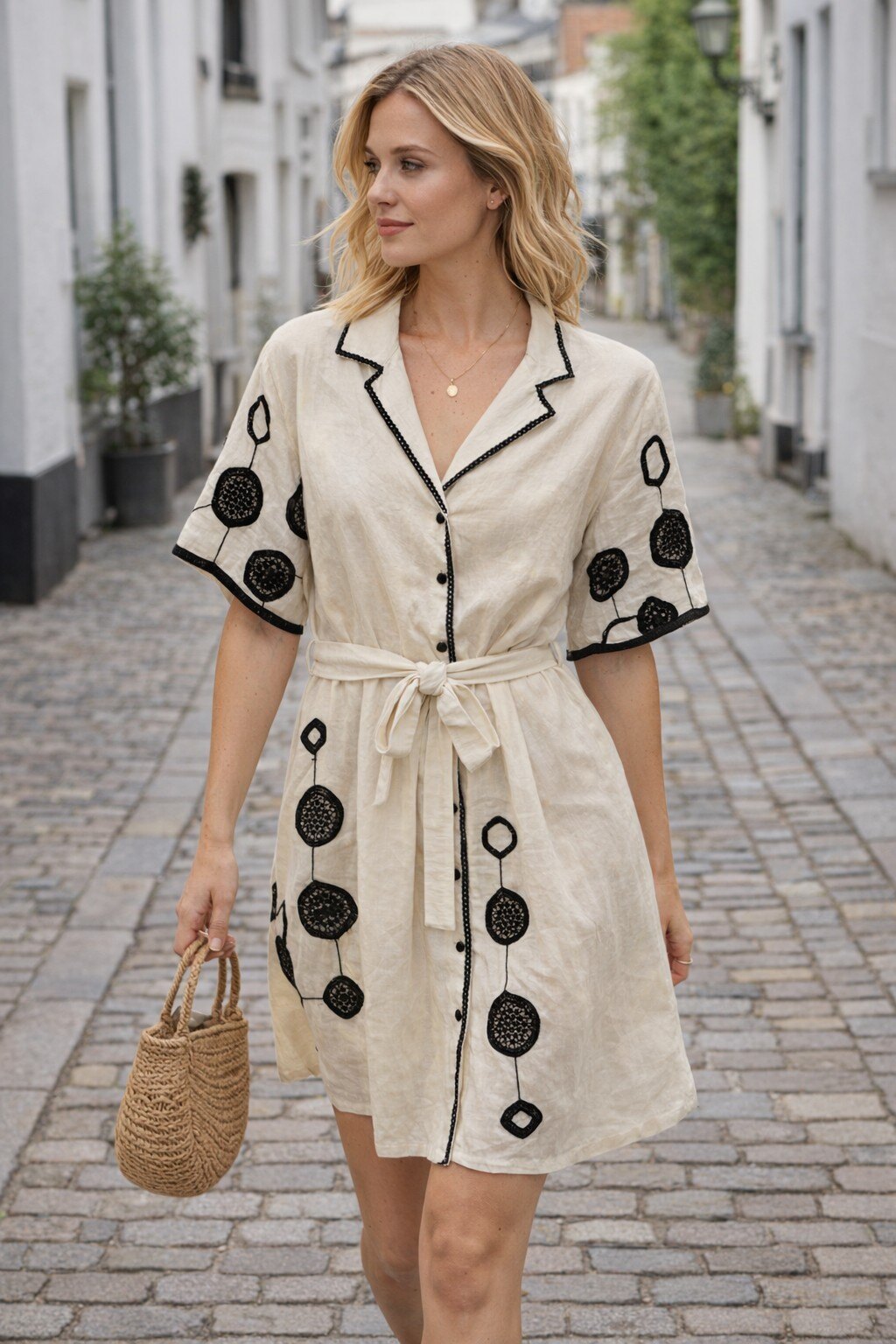 Wholesaler KIS₂ - SHORT SHIRT DRESS WITH SHORT SLEEVES AND COLLAR FRONT BUTTONS MATCHED WITH BELT COMFORTABLE ONE SIZE