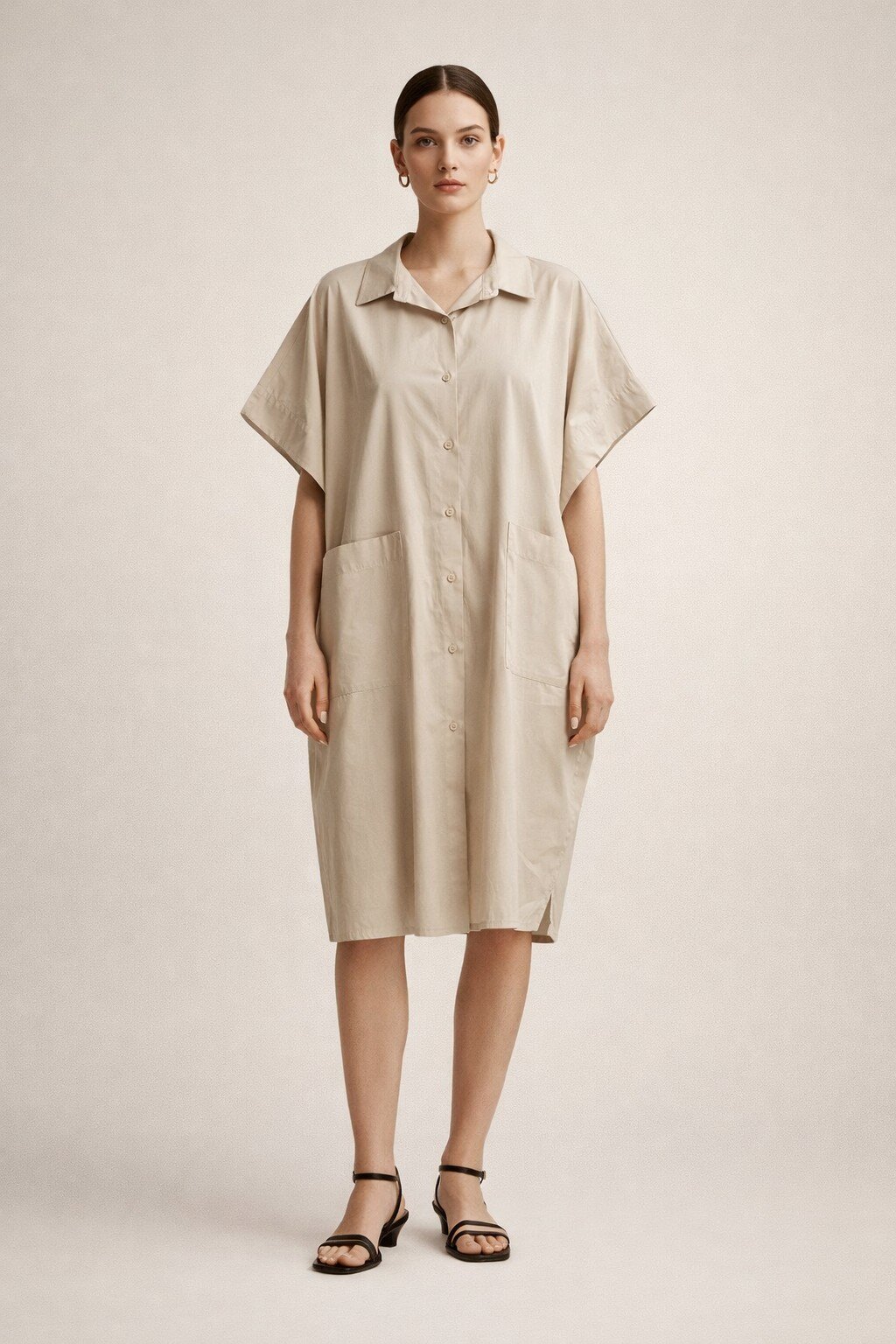 Wholesaler KIS₂ - LONG SHIRT DRESS LOOSE FIT LARGE COMFORTABLE WITH COLLAR AND POCKETS SHORT SLEEVES SOLID COLOR ONE SIZE