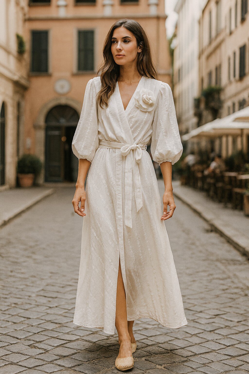 Mayorista KIS₂ - VESTIDO LARGO DE MANGA CORTA ESCOTE EN V CON CINTURÓN LISO TALLA ÚNICA