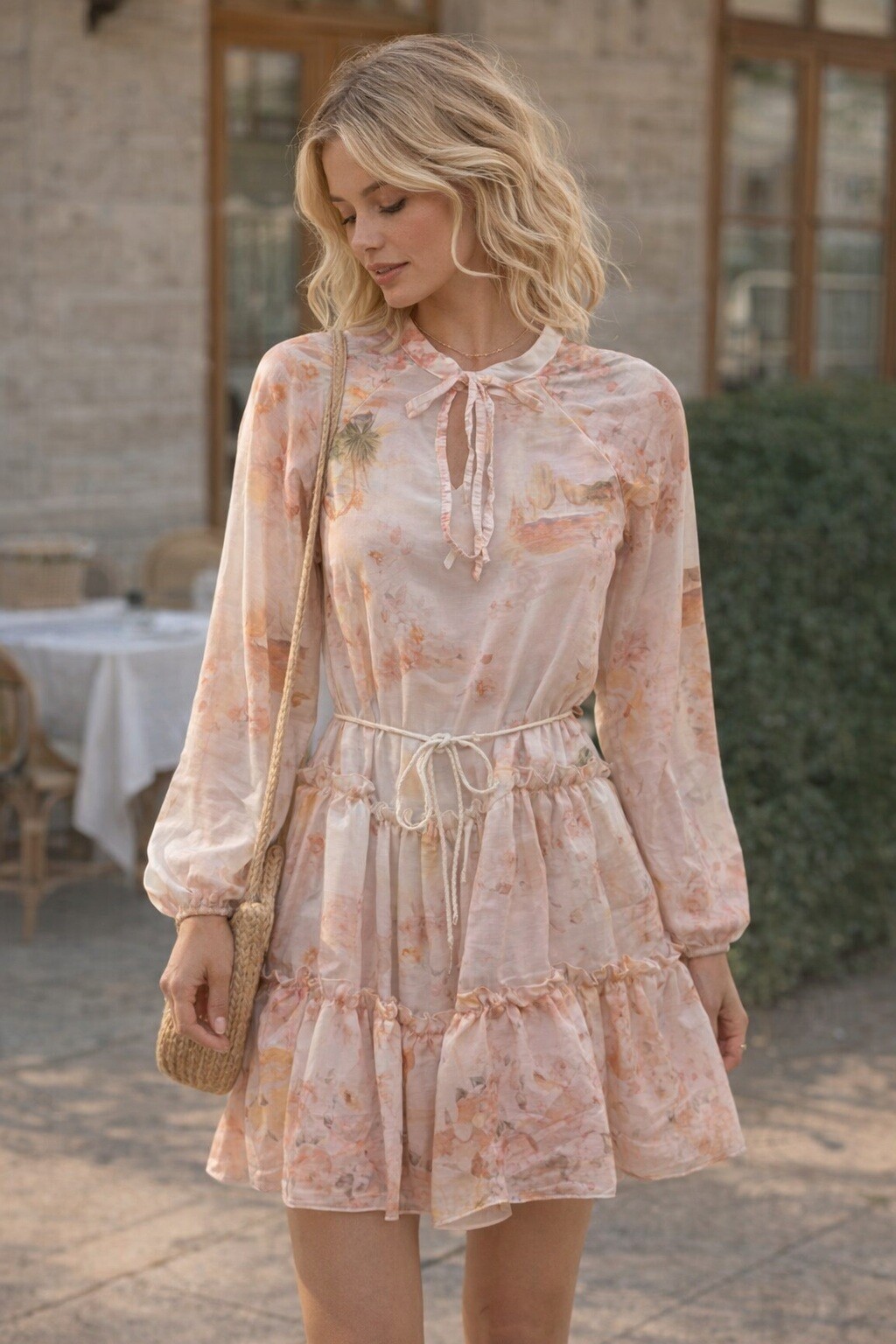 Wholesaler KIS₂ - COLORFUL SHORT DRESS WITH LONG SLEEVES AND OPEN NECKLINE PAIRED WITH INNER TANK TOP ONE SIZE