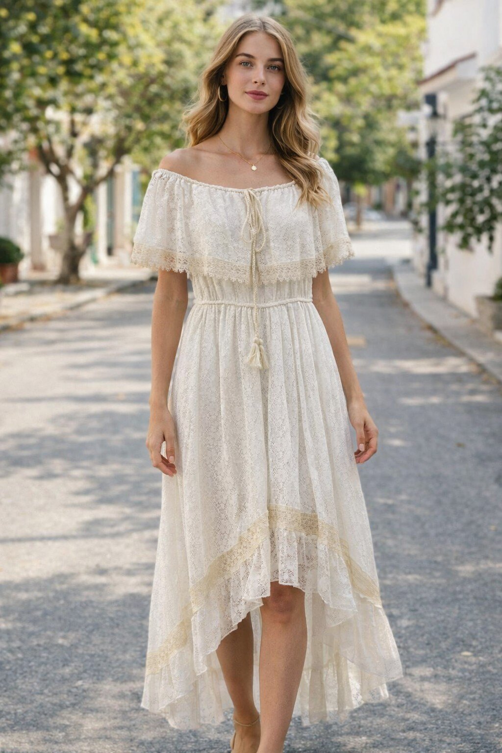 Wholesaler KIS₂ - COMFORTABLE LONG LACE DRESS ELASTIC BOAT NECK ONE SIZE