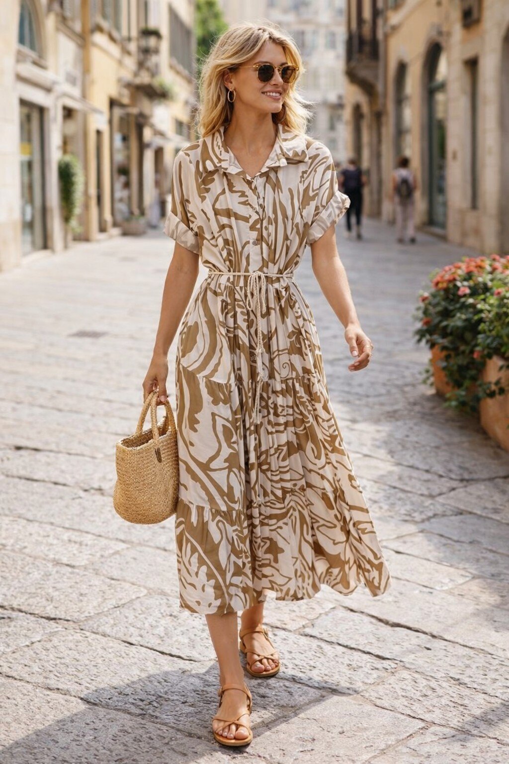 Wholesaler KIS₂ - LONG LIGHTWEIGHT DRESS WITH FOLDED SLEEVES AND FANTASY COLLAR MATCHED WITH BELT FRONT BUTTONS ONE SIZE