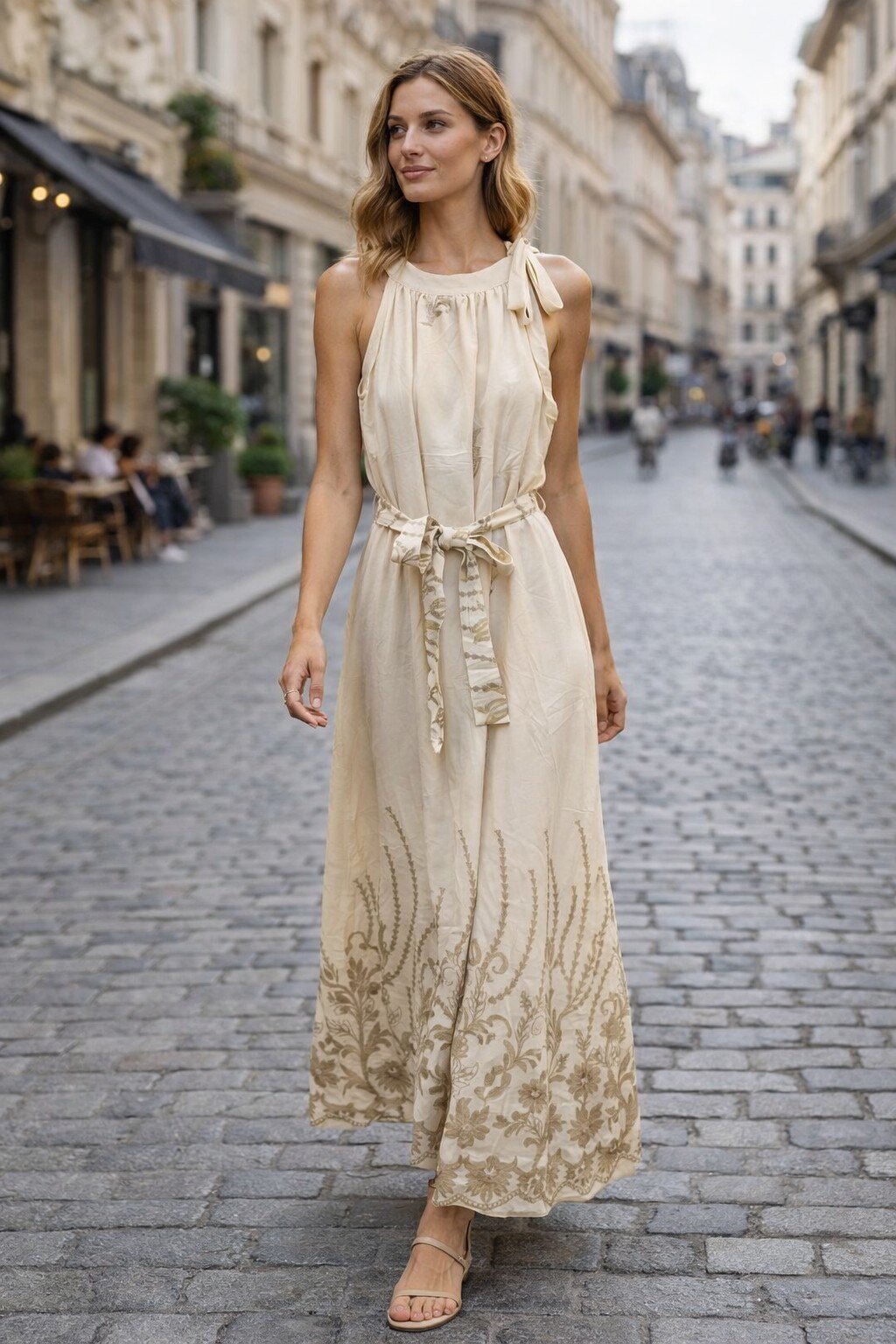 Wholesaler KIS₂ - SLEEVELESS LONG DRESS CREW NECK WITH BELT ONE SIZE