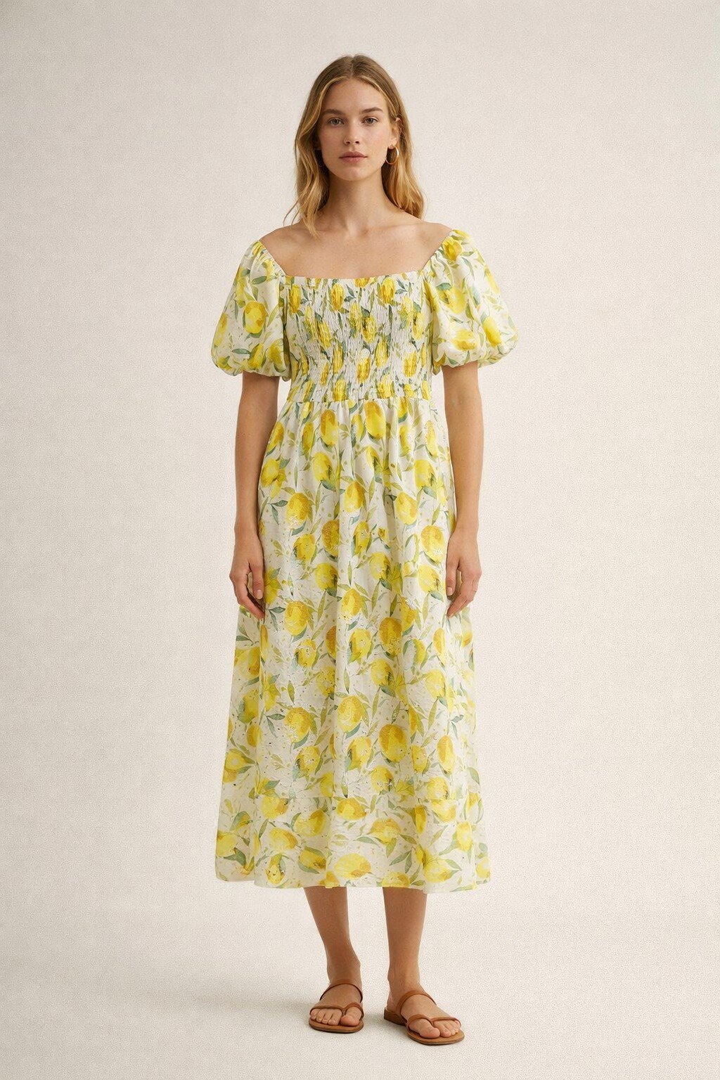 Grossiste KIS₂ - ROBE LONGUE FEMME EN SANGALLO À MANCHES COURTES ÉLASTIQUE AVEC DIVERS IMPRIMÉS DE CITRON CHARMANTE TAILLE UNIQUE