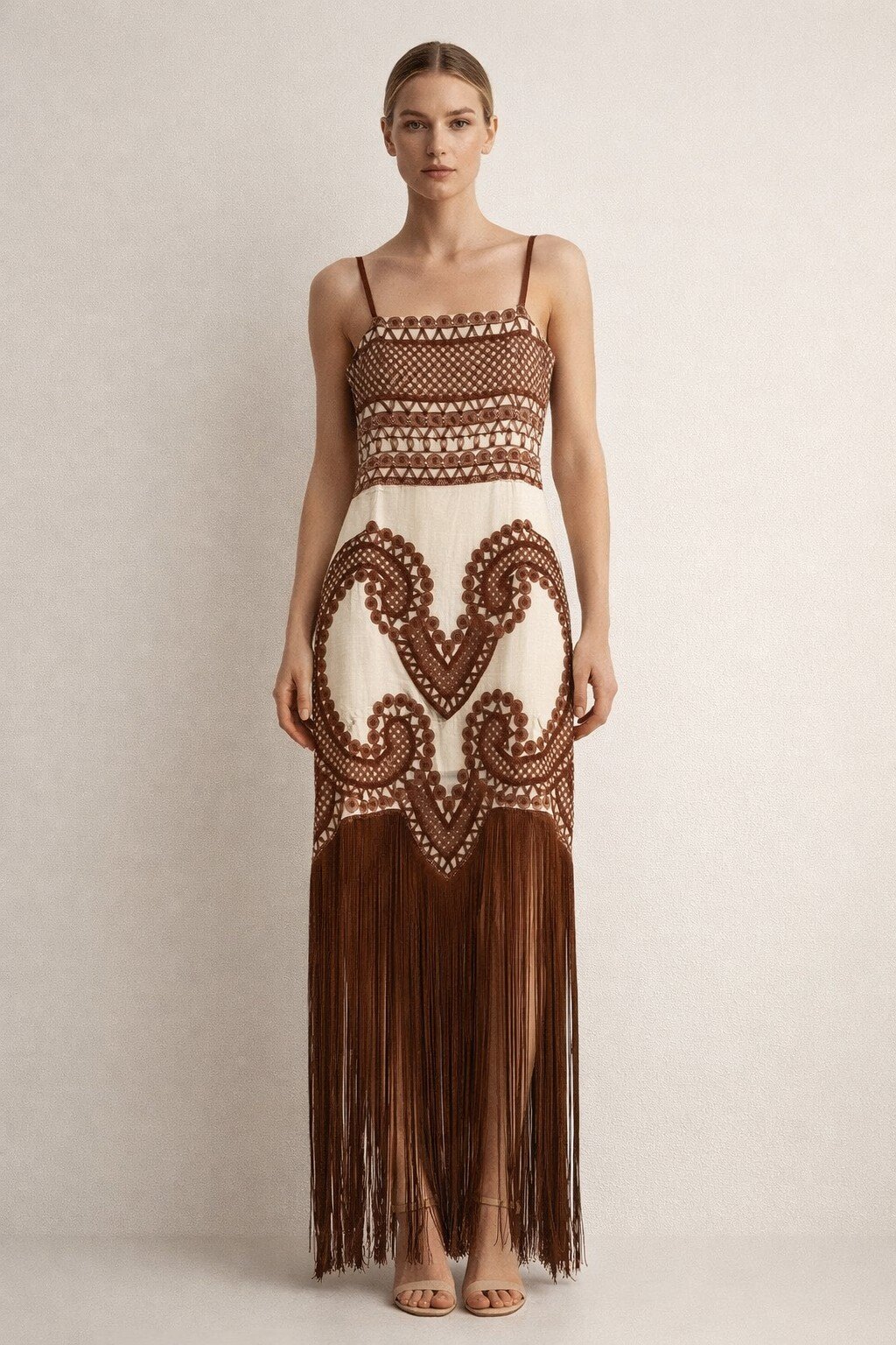 Wholesaler KIS₂ - LONG SLEEVELESS DRESS WITH THIN STRAPS AND UNIQUE PATTERN ON THE FABRIC ONE SIZE