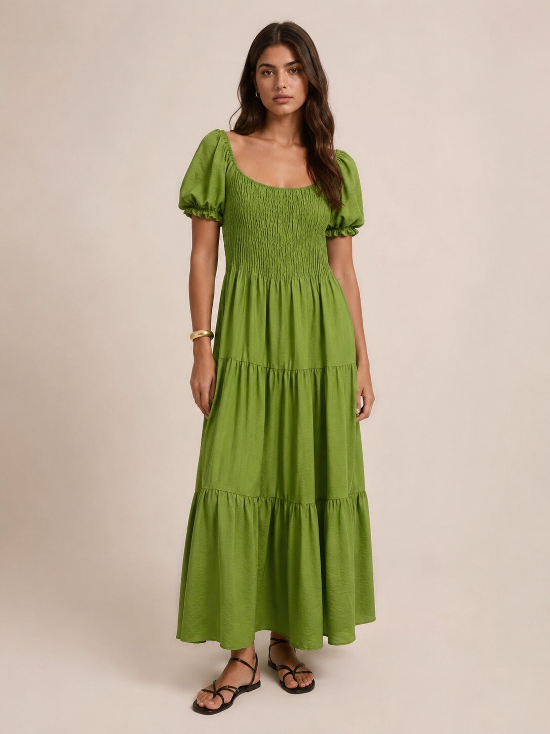 Großhändler KIS₂ - LANGES KLEID MIT KURZEN ÄRMELN QUADRATISCHER AUSSCHNITT ELASTISCH EINHEITSFARBE EINHEITSGRÖSSE