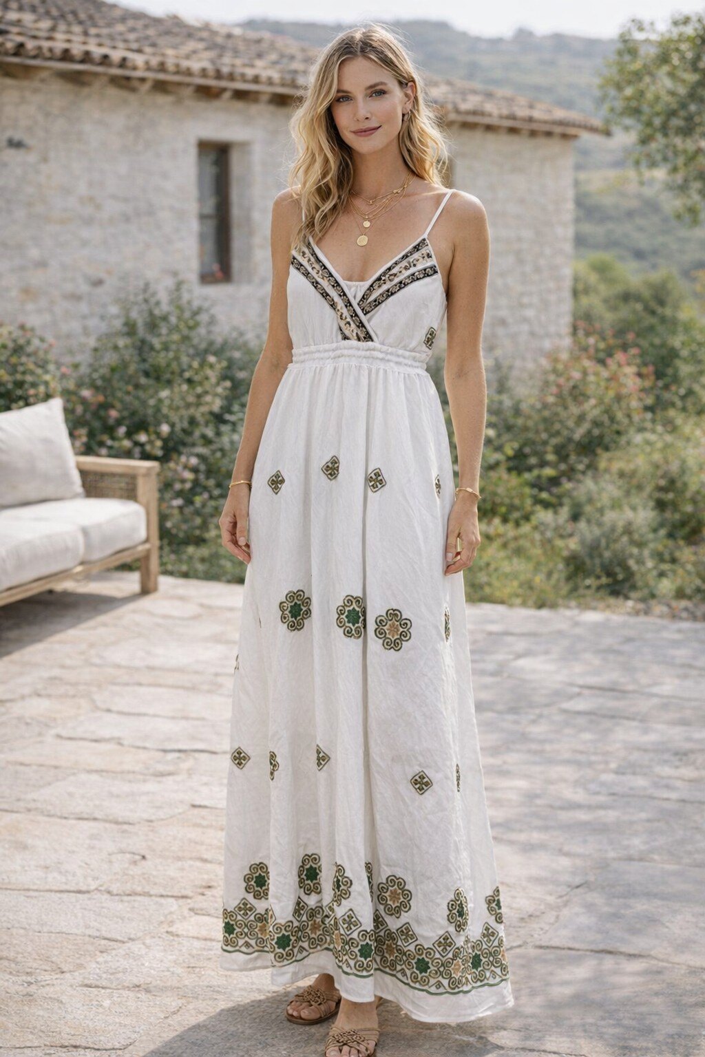 Wholesaler KIS₂ - SLEEVELESS LONG DRESS WITH V-NECK AND PRINTS COMFORTABLE ELASTIC ONE SIZE