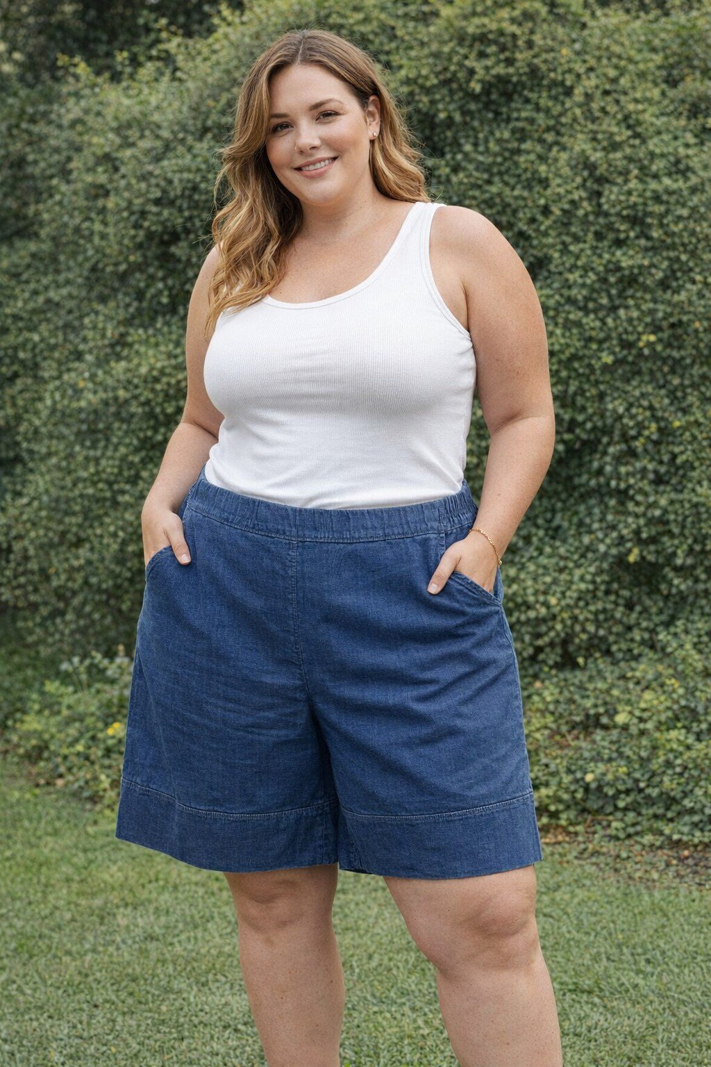 Grossista KIS₂ - PANTALONCINI CURVY VESTIBILITÀ AMPIA TAGLIA FORTE TAGLIA UNICA TINTA UNITA ELASTICO CON TASCHE