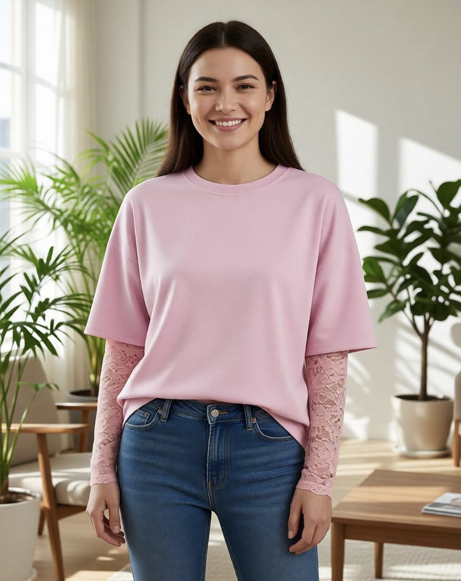 Grossiste KIS₂ - SWEATSHIRT SANS CAPUCHE À MANCHES LONGUES AVEC DENTELLE COL ROND COULEUR UNIE TAILLE UNIQUE