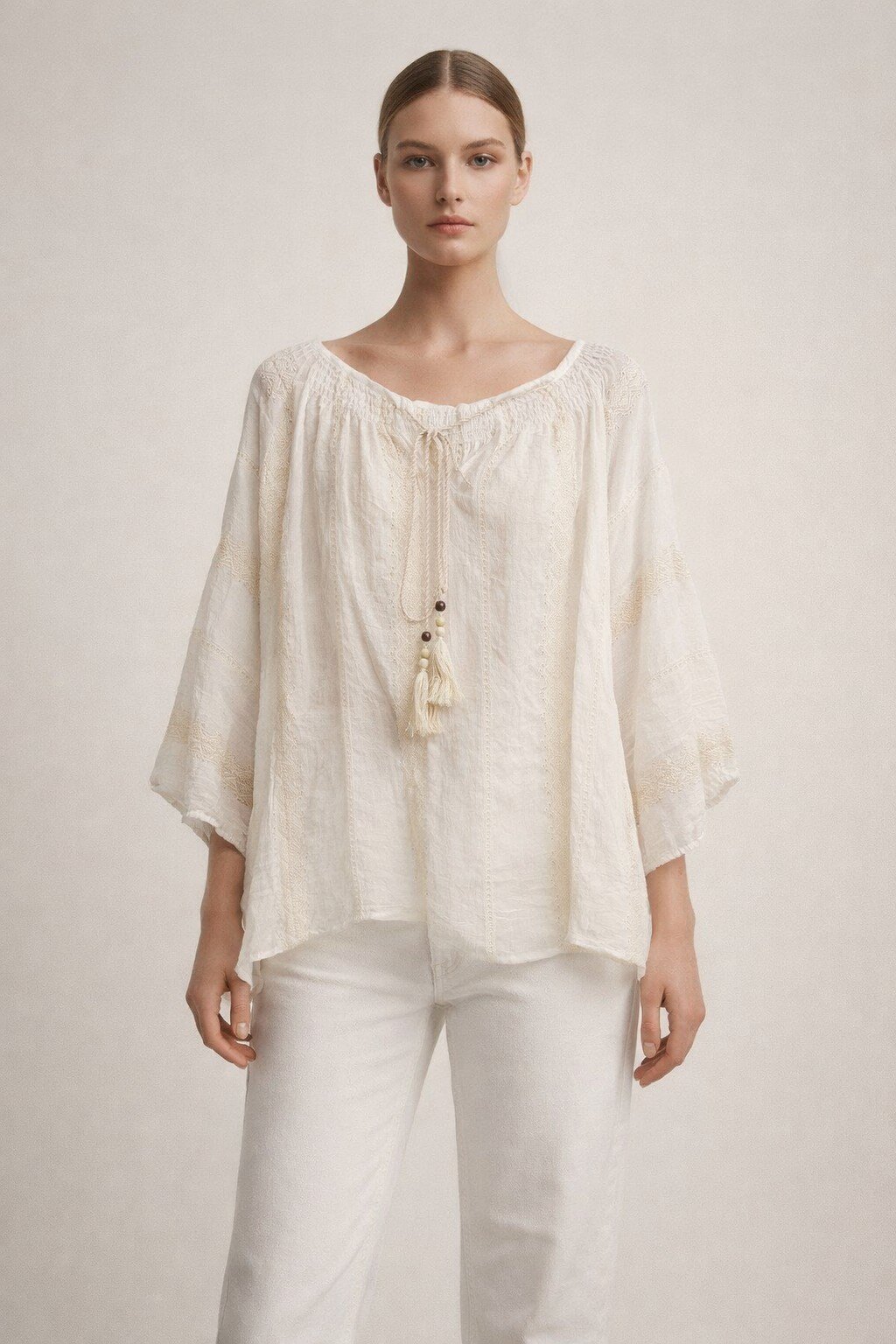 Grossiste KIS₂ - T-SHIRT LÉGÈRE CONFORTABLE À MANCHES LONGUES COL OUVERT AVEC MOTIFS TAILLE UNIQUE