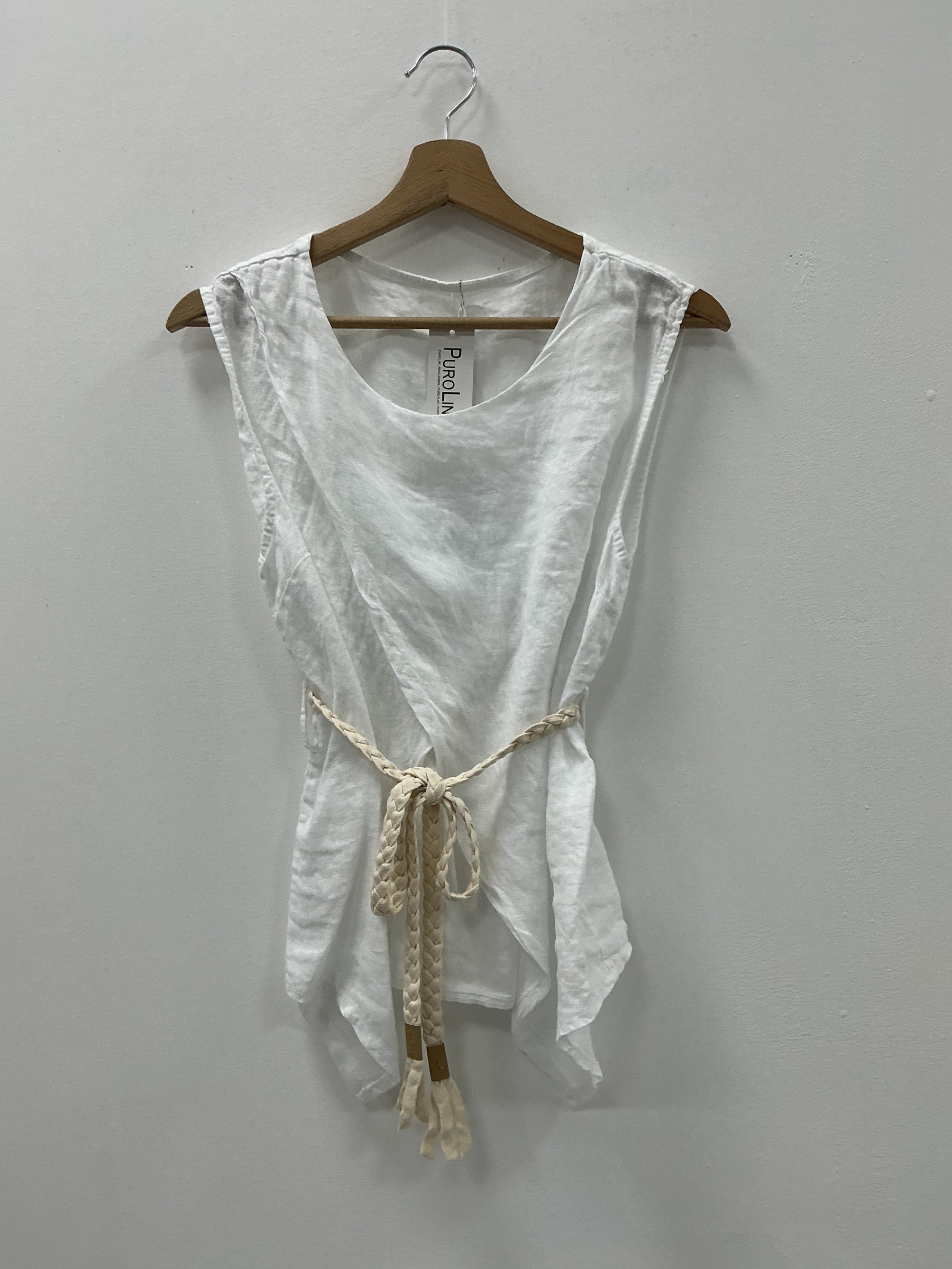 Mayorista KIS₂ - CAMISETA SIN MANGAS DE LINO CON CINTURÓN CUELLO REDONDO COLOR LISO TALLA ÚNICA