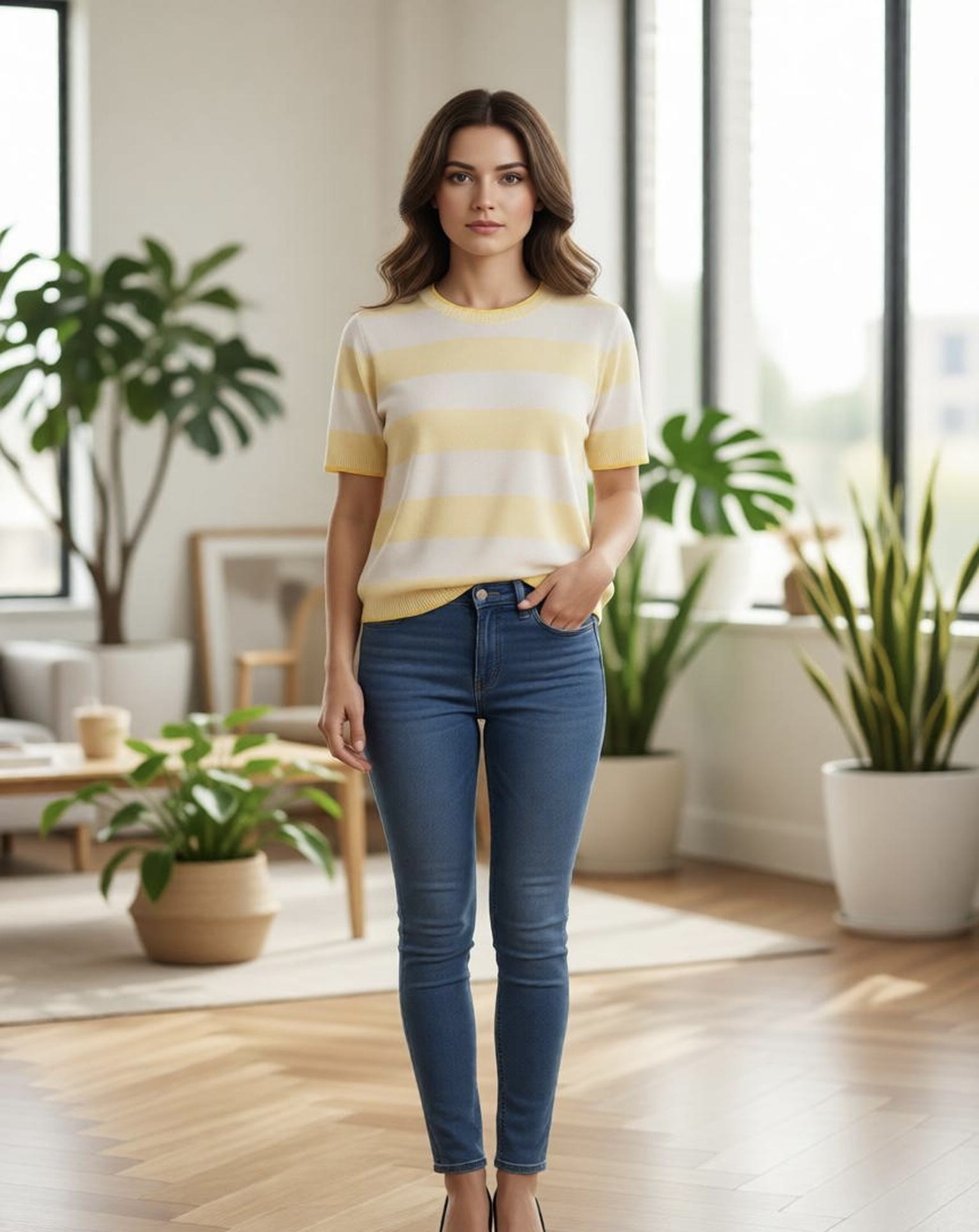 Grossiste KIS₂ - T-SHIRT À RAYURES MANCHES COURTES COL ROND DOUX CONFORTABLE TAILLE UNIQUE