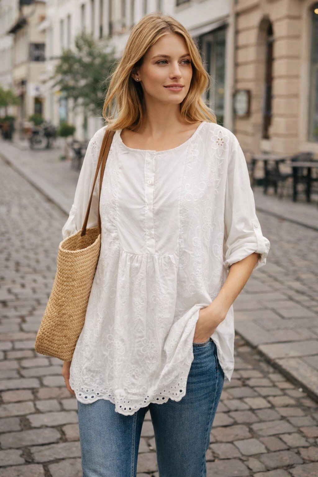 Wholesaler KIS₂ - WOMEN'S EYELET EMBROIDERY TOP WITH HALF SLEEVES
