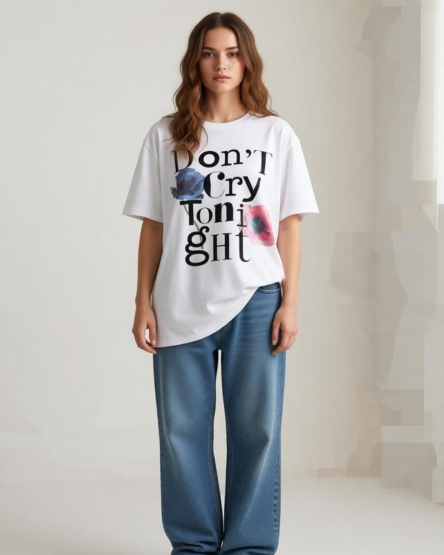 Mayorista KIS₂ - CAMISETA BLANCA DE MANGA CORTA CUELLO REDONDO CON ESTAMPADO TALLA OVERSIZE