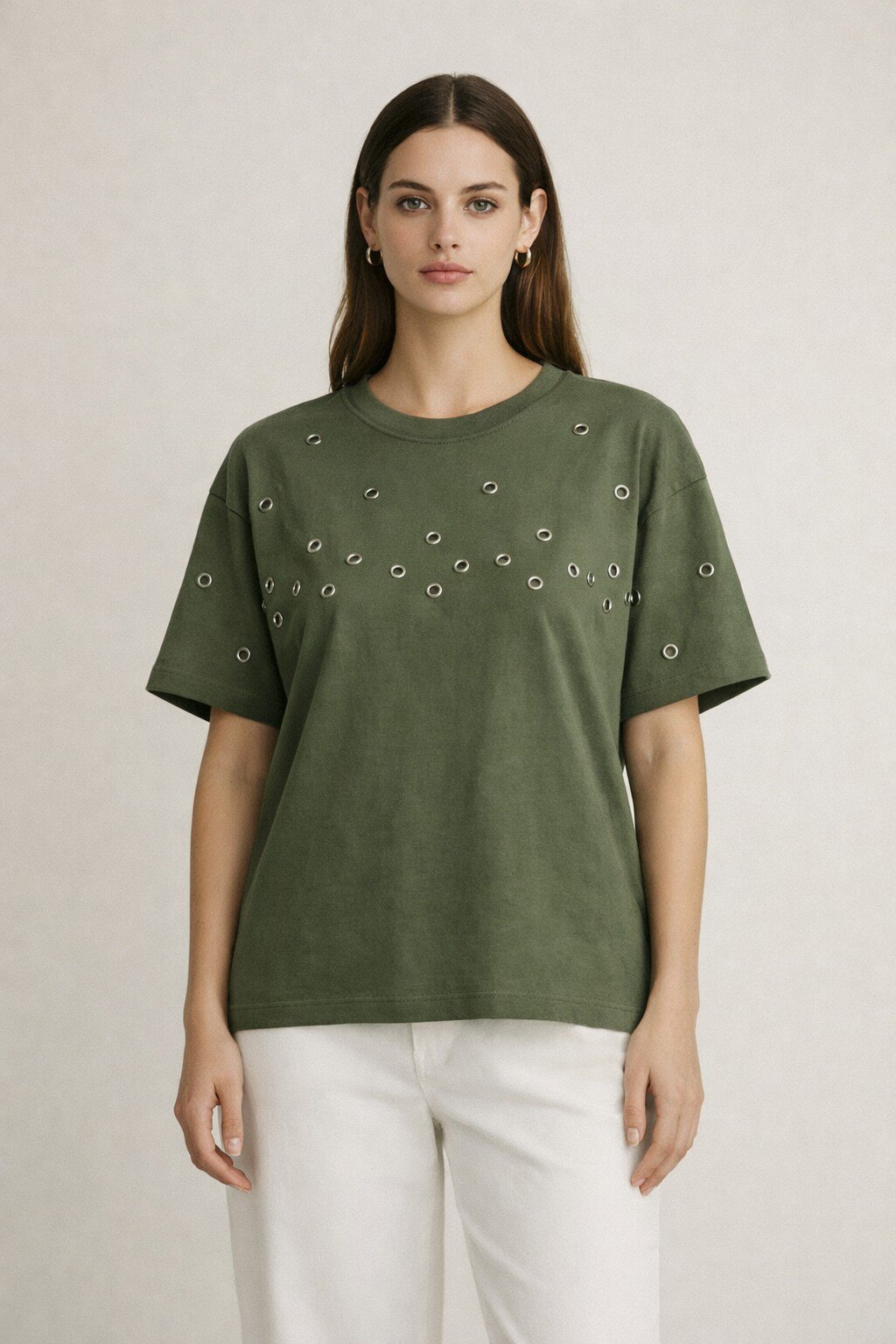 Grossiste KIS₂ - T-SHIRT CLASSIQUE AVEC TROUS SUR LA MANCHE JOLIE COL ROND MANCHES COURTES COULEUR UNIE TAILLE UNIQUE