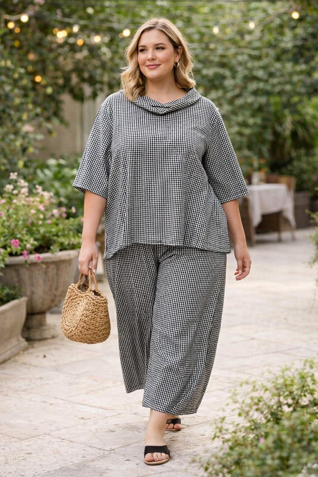 Wholesaler KIS₂ - CURVY CHECKERED T-SHIRT LOOSE FIT LARGE SIZE HALF SLEEVE COMFORTABLE ONE SIZE