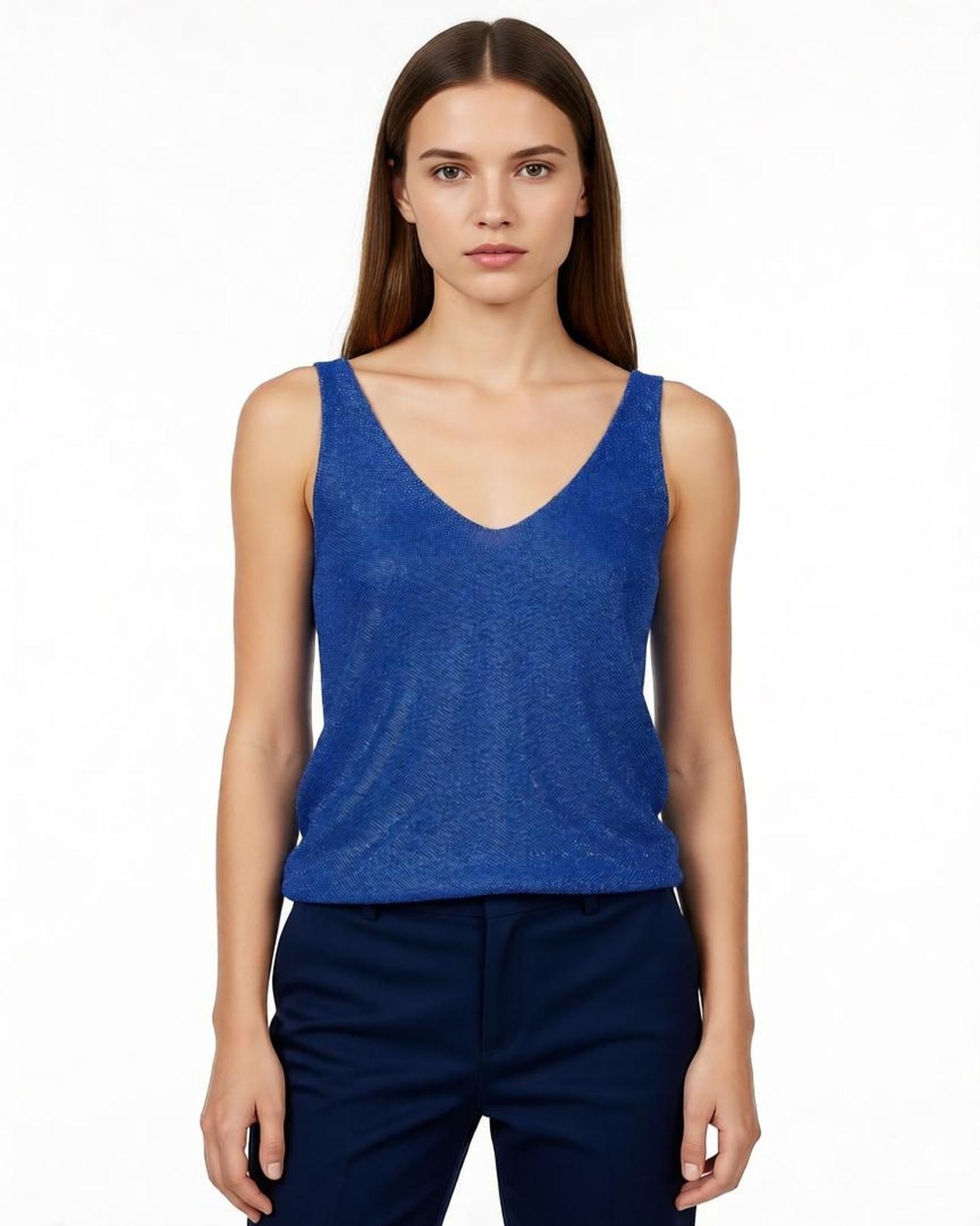 Wholesaler KIS₂ - LIGHTWEIGHT SLEEVELESS SHINY V-NECK SOLID COLOR ONE SIZE TANK TOP