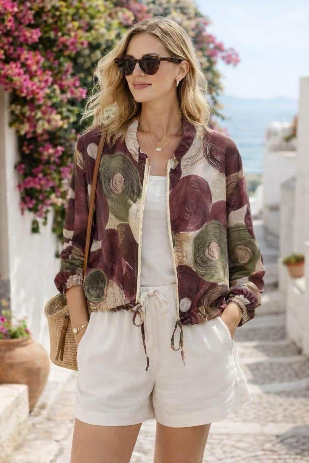 Wholesaler KIS₂ - LIGHT JACKET WITH MULTI-PATTERN PRINT COMFORTABLE FOR SUMMER FRONT ZIP LONG SLEEVES ONE SIZE