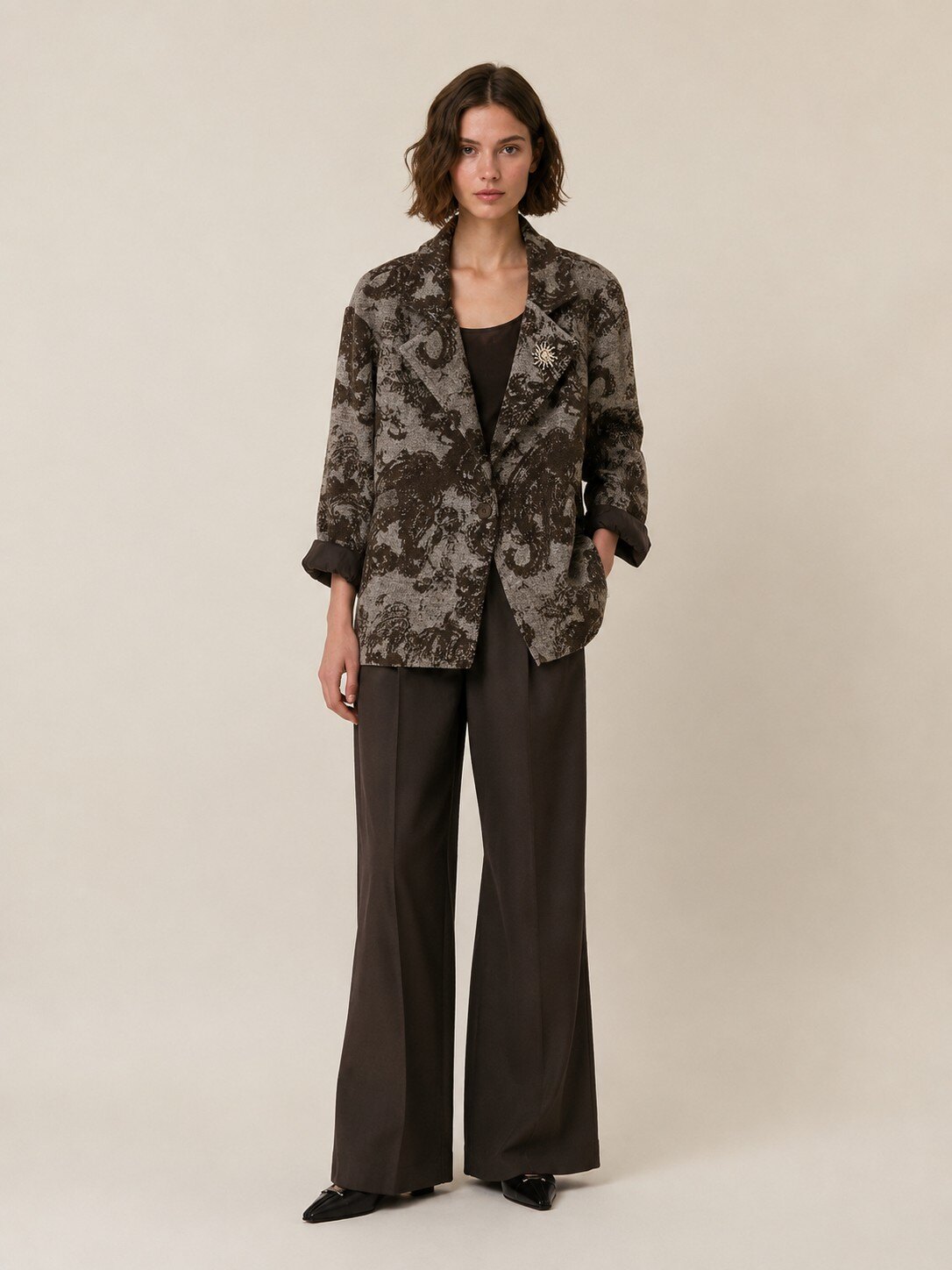 Grossiste KIS₂ - VESTE CHAUDE AVEC IMPRIMÉ COL EN V MANCHES LONGUES BOUTONS ET POCHES FRONTALES CONFORTABLE TAILLE UNIQUE