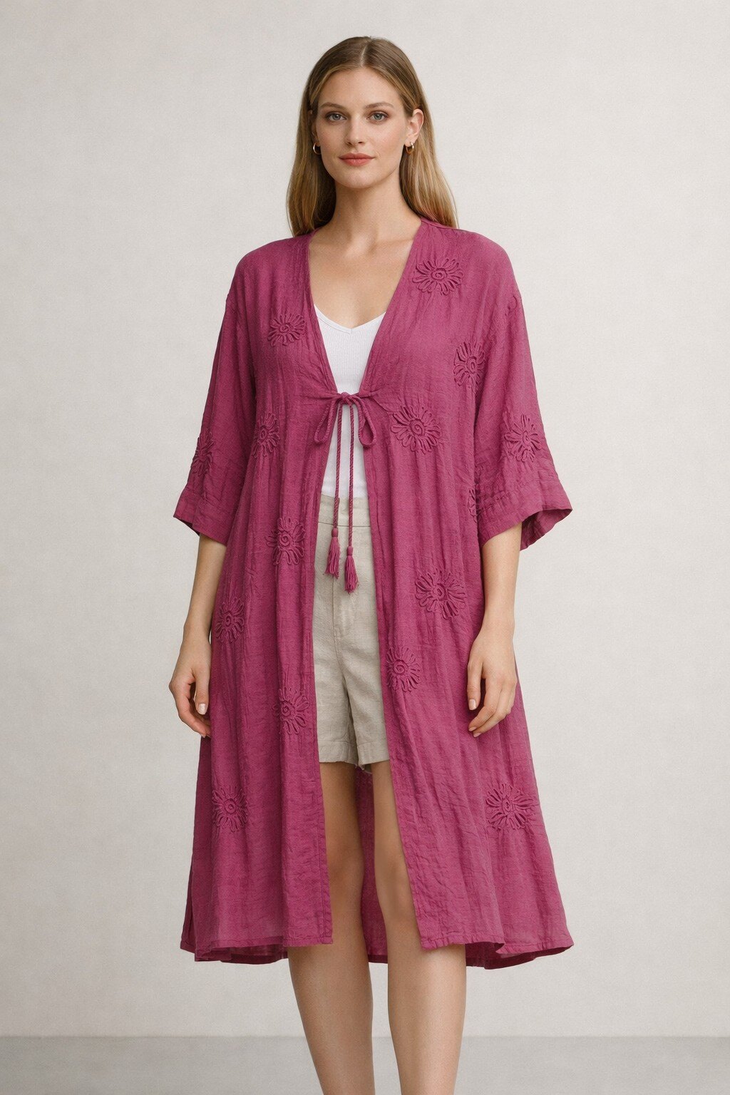Wholesaler KIS₂ - LONG JACKET WITH HALF SLEEVES OPEN FRONT COMFORTABLE SOLID COLOR PERFECT FOR SUMMER ONE SIZE