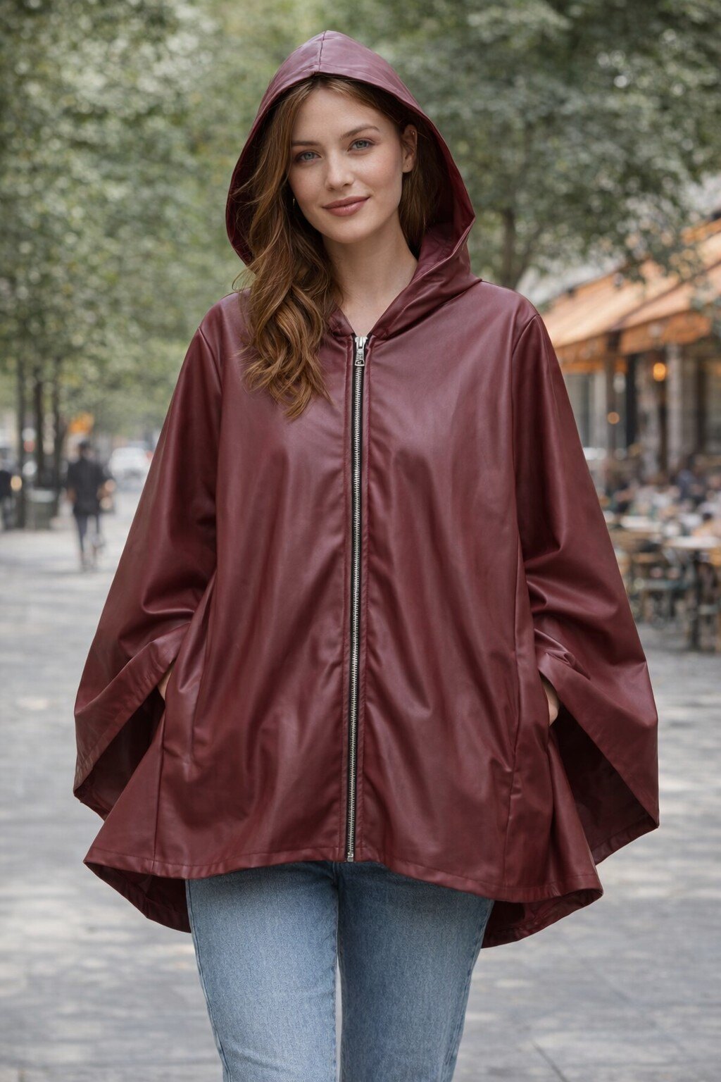 Grossista KIS₂ - GIACCA CURVY IN ECOPELLE TAGLIA FORTE PARTICOLARE MANICA LUNGA CON CAPPUCCIO ZIP FRONTALE TINTA UNITA TAGLIA UNICA