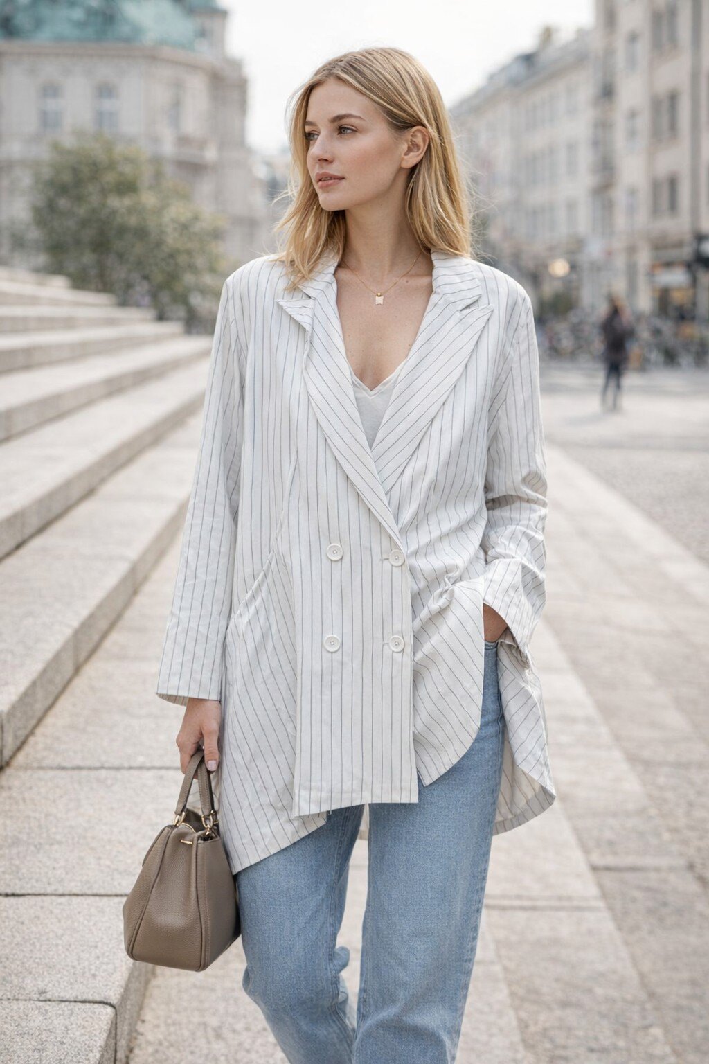 Mayorista KIS₂ - CHAQUETA LARGA A RAYAS ESCOTE EN V MANGA LARGA TALLA GRANDE CURVY TALLA ÚNICA BOTONES FRONTALES