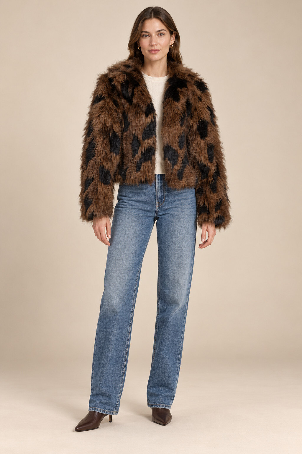 Großhändler KIS₂ - KURZE WINTERJACKE MIT LANGEN ÄRMELN LEOPARDENMUSTER FRONTÖFFNUNG BREITER REVERSKRAGEN EINHEITSGRÖSSE