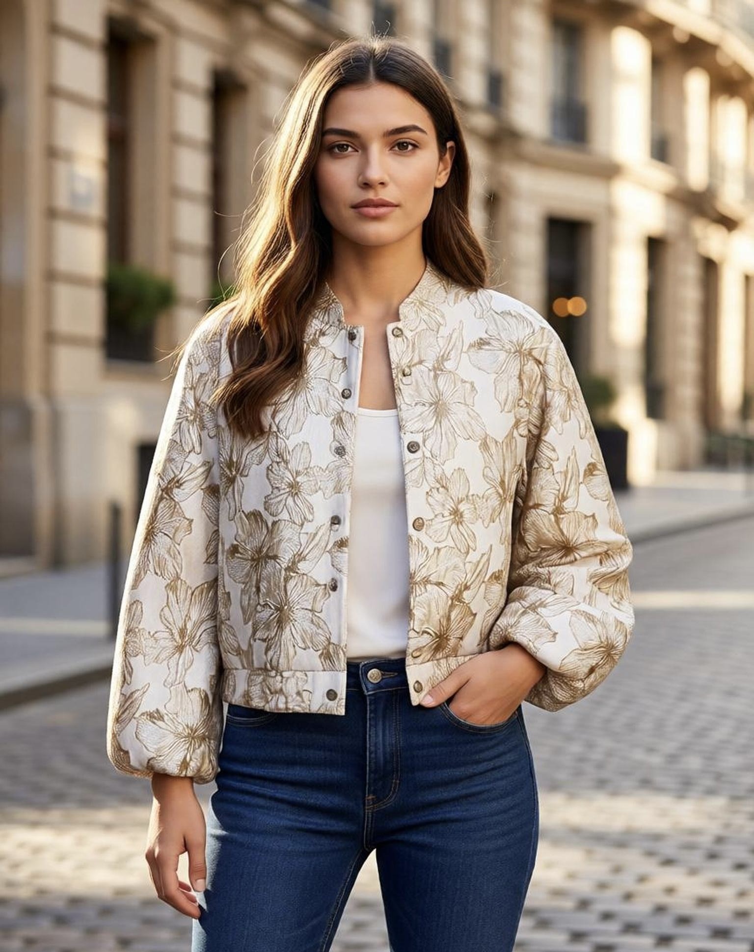 Grossiste KIS₂ - VESTE FLORALE SANS CAPUCHE À MANCHES LONGUES AVEC POCHES ET BOUTONS DEVANT