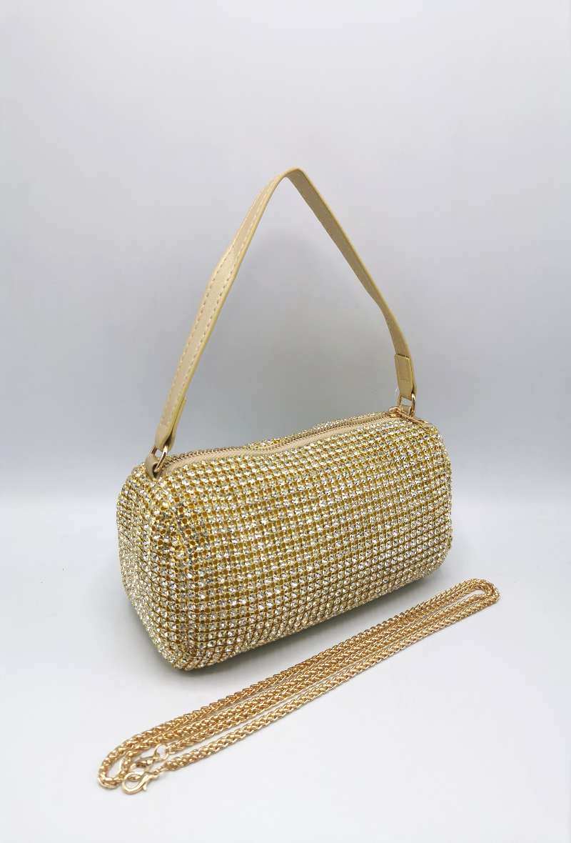 Mayorista KL - Bolso de noche cilíndrico con diamantes de imitación