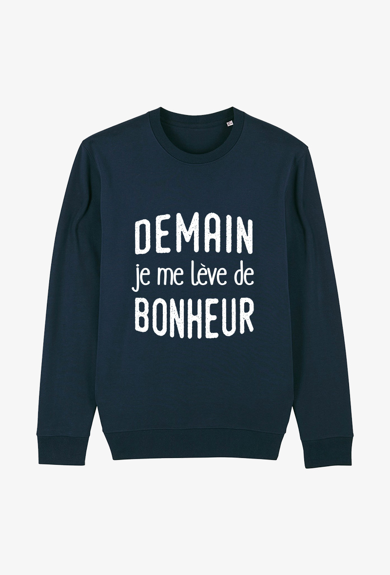 Grossiste Koloris - Sweat Adulte Marine - Demain je me lève de bonheur