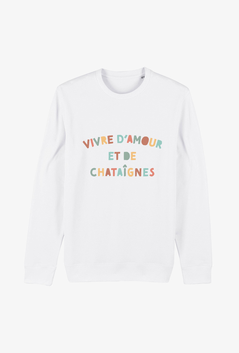 Wholesaler Koloris - Sweat Adulte Blanc - Vivre d'amour et de chataignes