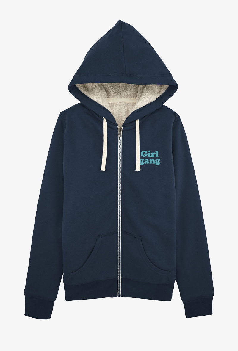 Grossiste Koloris - Sweat zippé Adulte Marine COTON BIOLOGIQUE - BRODERIE Girl gang