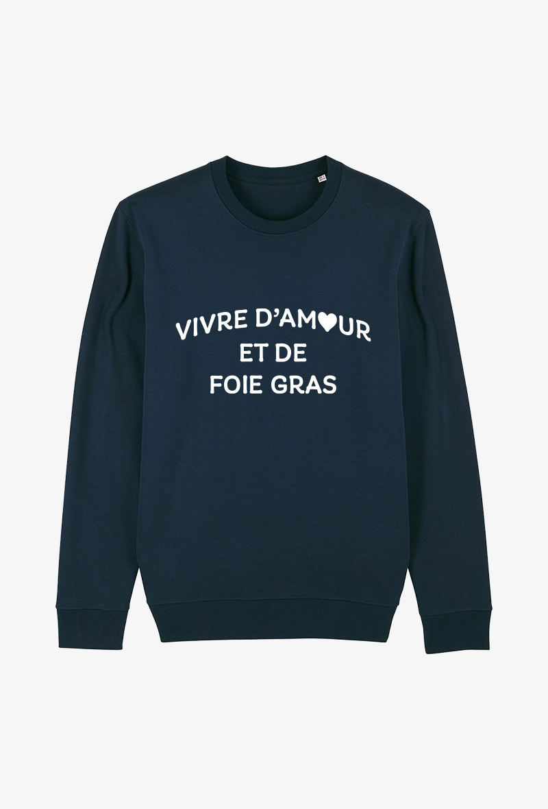 Grossiste Koloris - Sweat Adulte Marine - Vivre d'amour et de foie gras