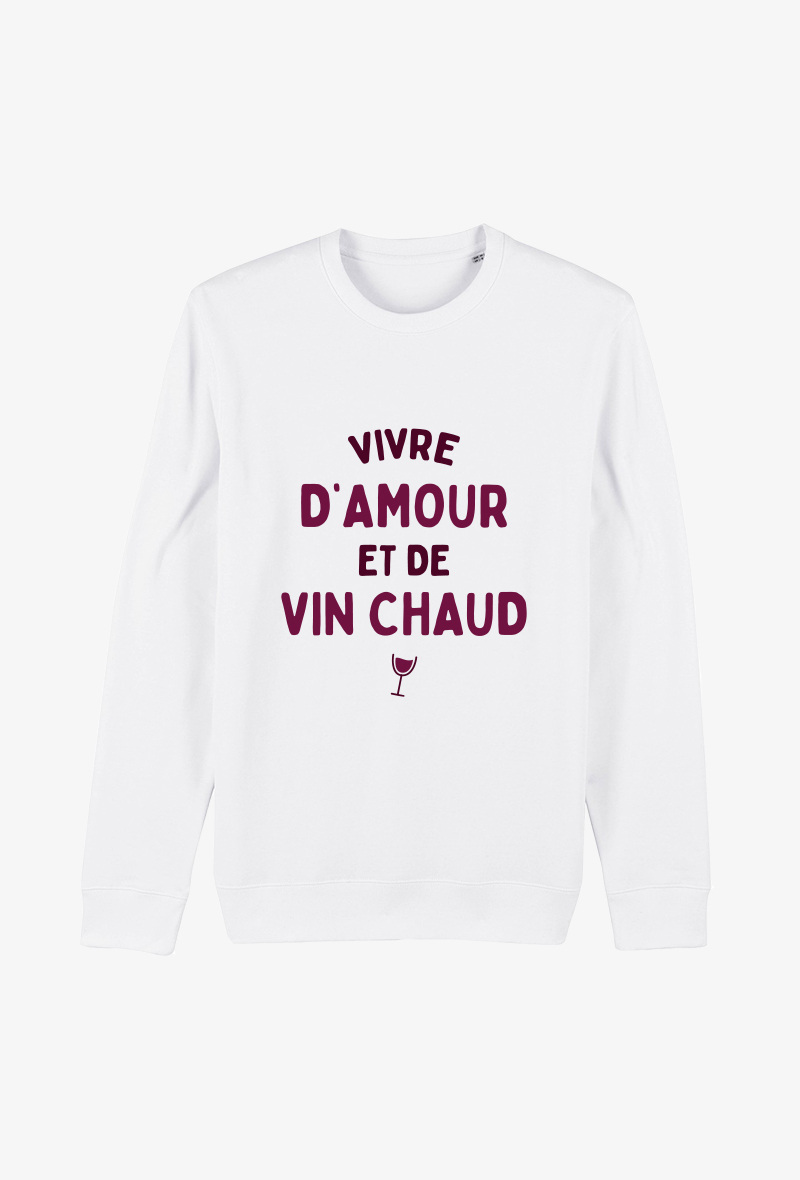 Wholesaler Koloris - Sweat Adulte Blanc - Vivre d'amour et de vin chaud