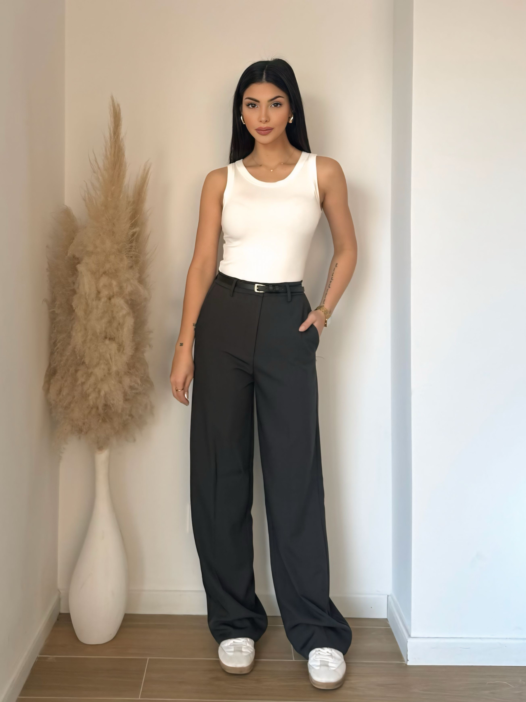 Grossiste Koolook - Pantalon Tailleur Fluide Ceinturé – Collection Grande Taille (XL-XXXL)