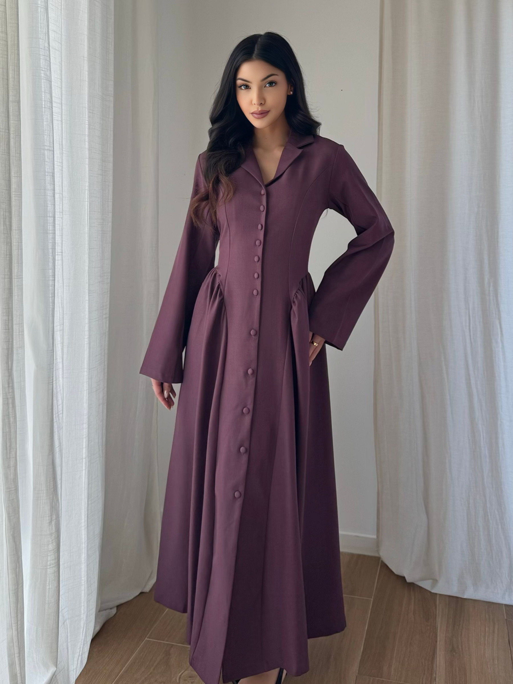 Grossiste Koolook - Robe longue boutonnée à taille cintrée