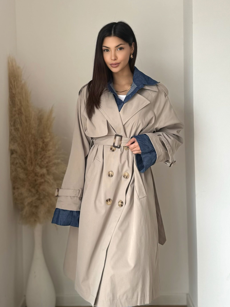 Wholesaler Koolook - Trench jacket with denim shirt collar