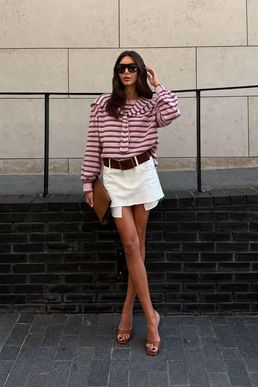 Grossista Kothè - Maglia da donna in poliestere e cotone con righe orizzontali e coprispalle