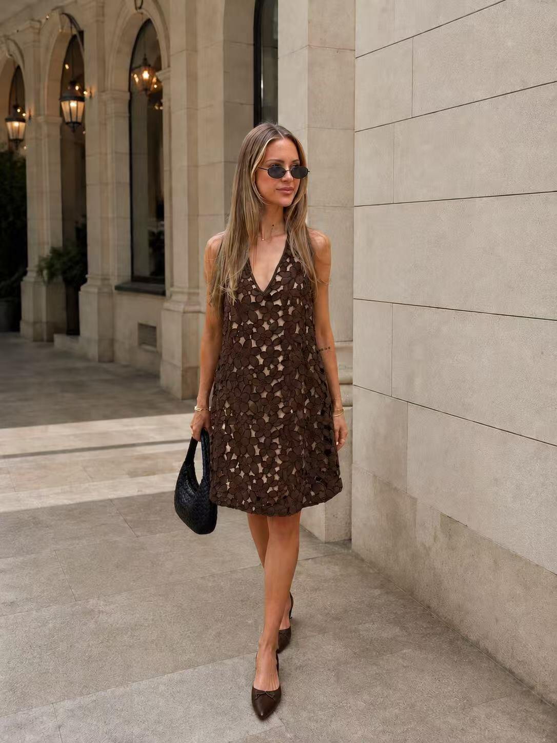Wholesaler Kothè - Women's faux leather dress with floral details
