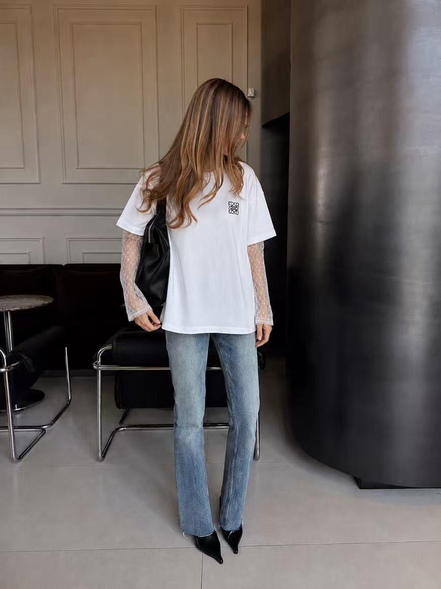 Mayorista Kothè - Camiseta de mujer de algodón con mangas de encaje transparente