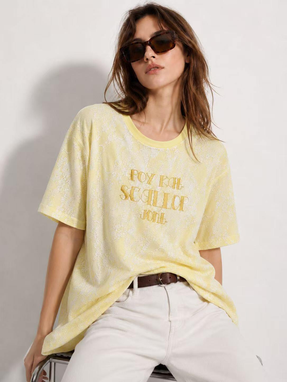 Mayorista Kothè - Camiseta de mujer de algodón con encaje