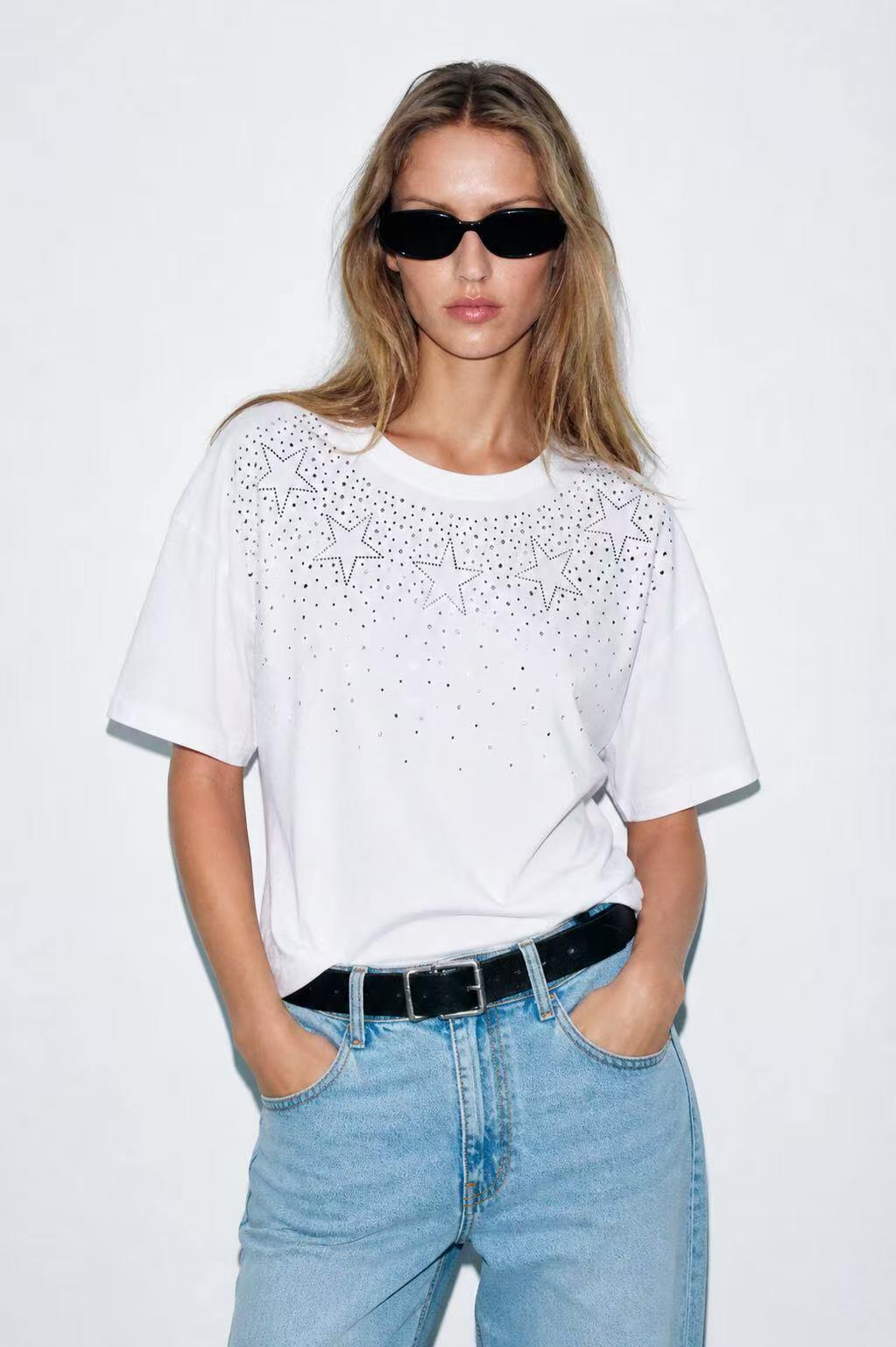 Mayorista Kothè - Camiseta de mujer de algodón con brillantina