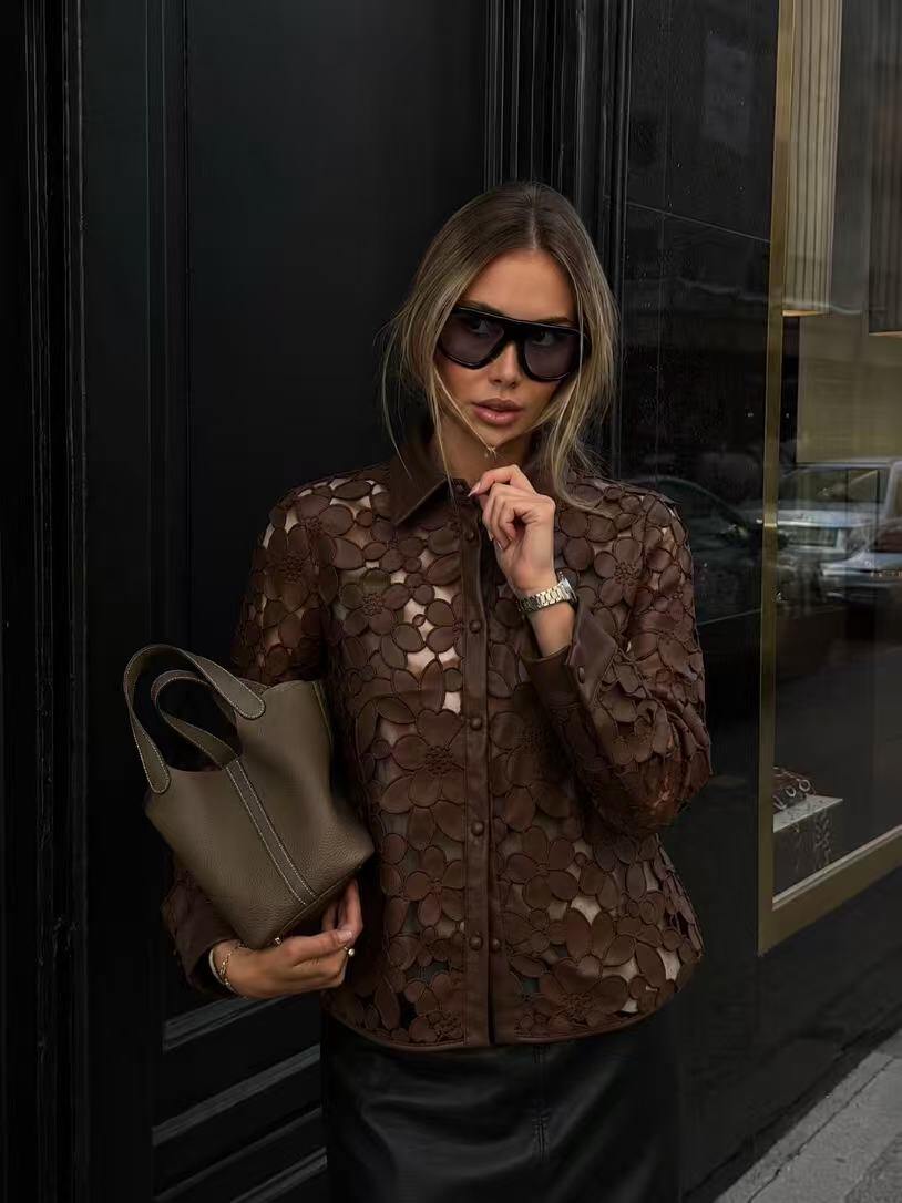 Wholesaler Kothè - Women's faux leather cardigan with floral details