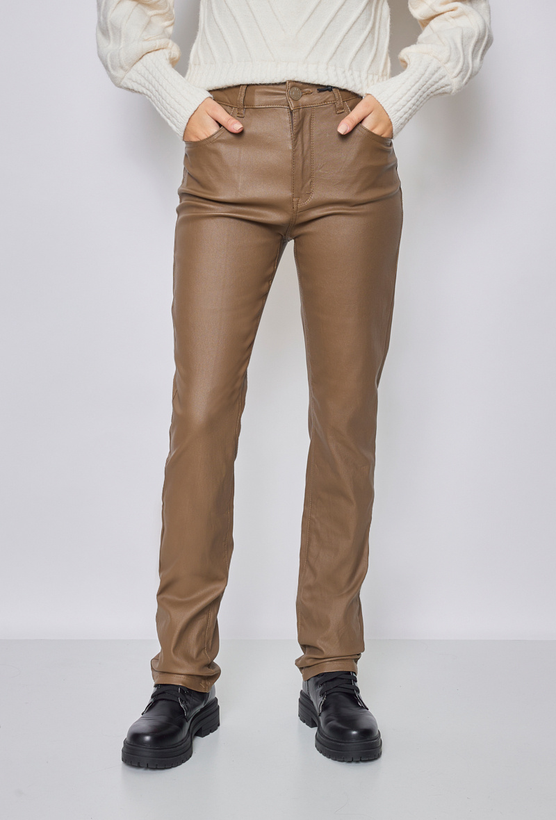 Wholesaler KY CREATION DENIM - Straight Fit Faux Leather/Oiled Trousers
