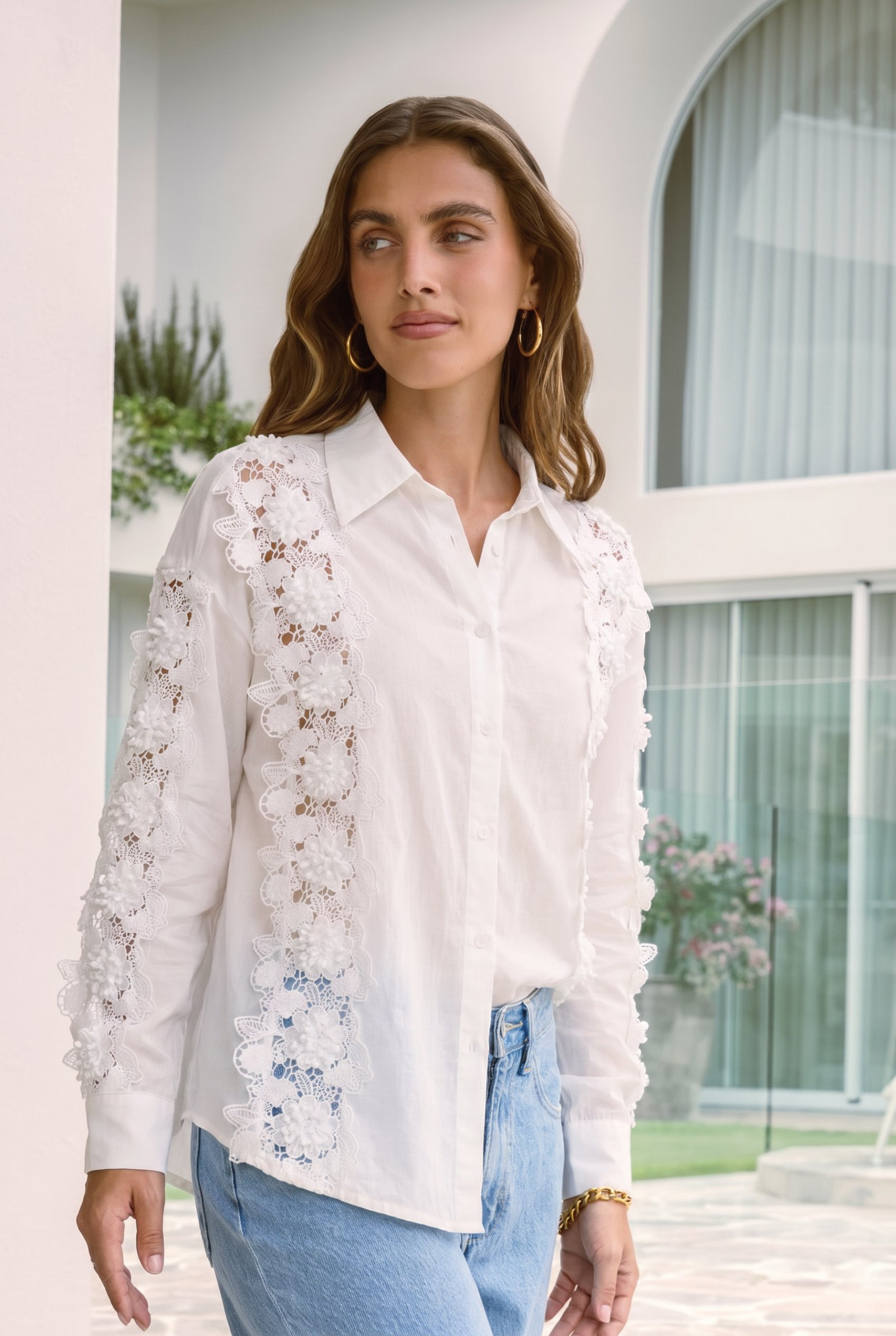 Grossista KY CREATION - Camicia in cotone con ricamo inglese