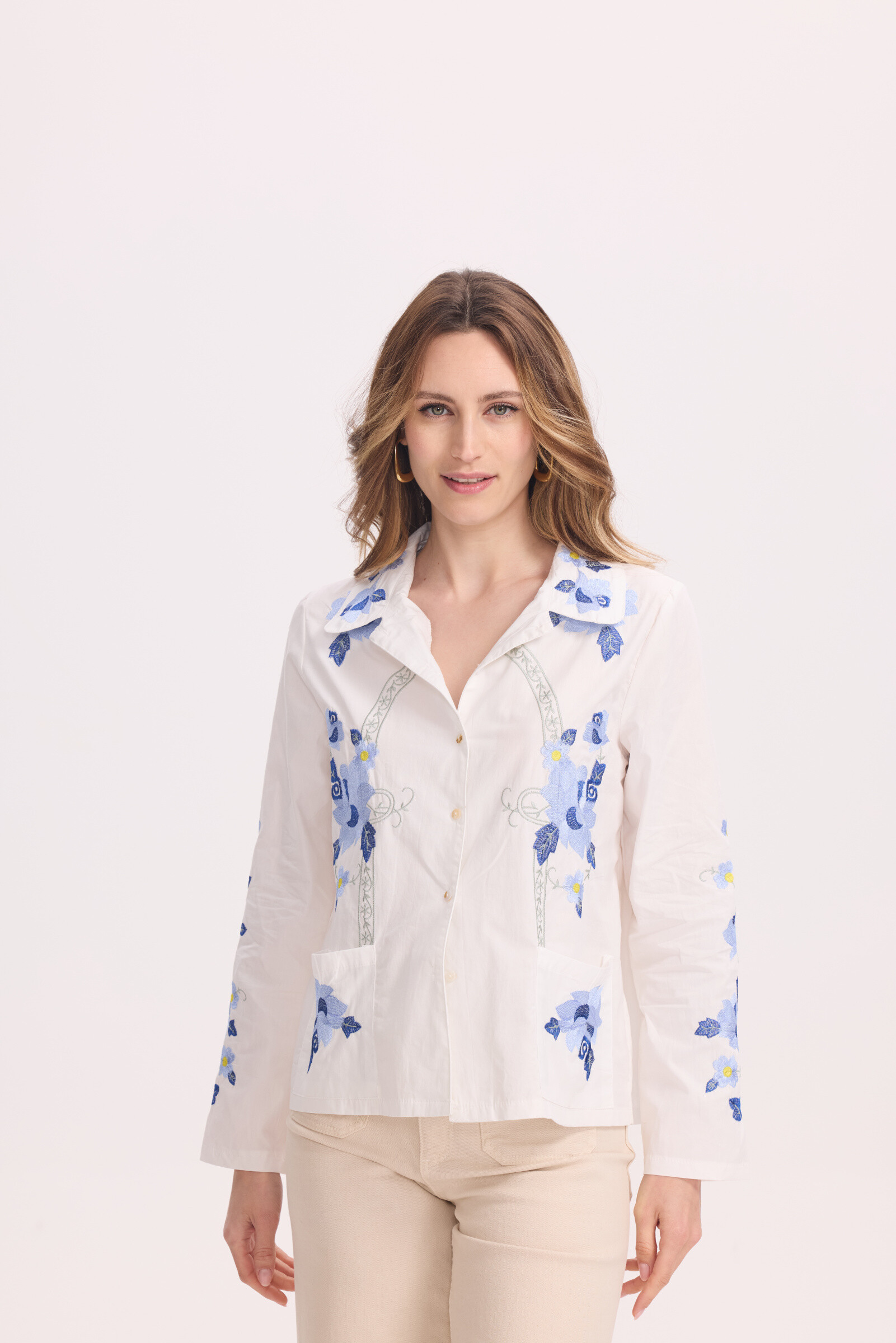 Wholesaler KY CREATION - Cotton shirt with colorful embroidery