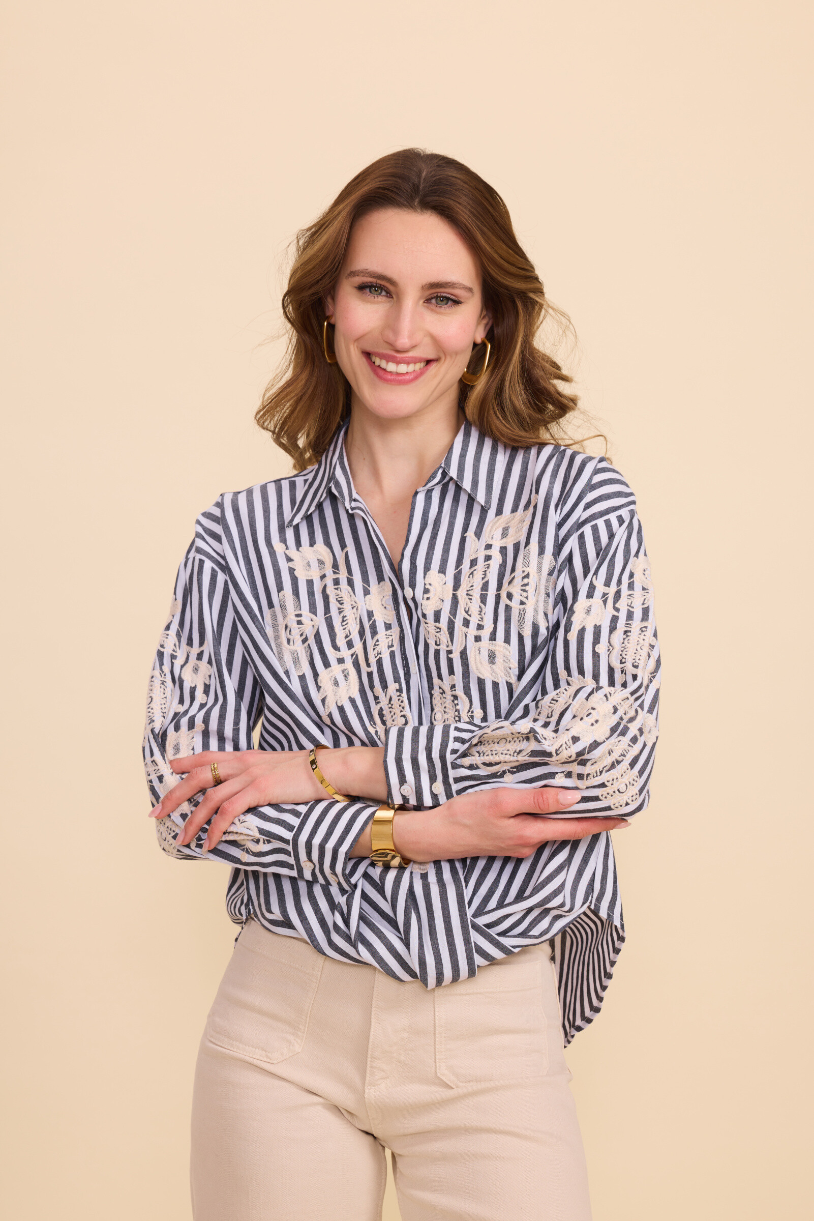 Wholesaler KY CREATION - Strip and embroidery shirt